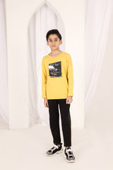 Boys Full Sleeve Racing Car Mustard/Black Co-Ord Set