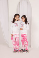 Girls Full Sleeve Pink Tie & Dye Super Cool Co-Ord Set